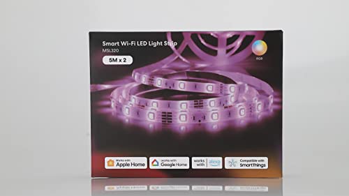WLAN LED Streifen funktioniert mit Apple HomeKit, meross Smart RGB Strip, 12V IP20 Streifenbeleuchtung, Flexibel DIY Band Arbeiten mit Siri, Alexa und Google, für Weihnachten, Party, 5M x2 - 10