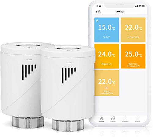 Meross Smart WLAN Heizkörperthermostat, benötigt Hub,mit LCD-Anzeige Programmierbar Intelligenter Heizungsthermostat für Einzelne Räume, Kompatibel mit Alexa, Google Assistant und IFTTT (2 Stücke)