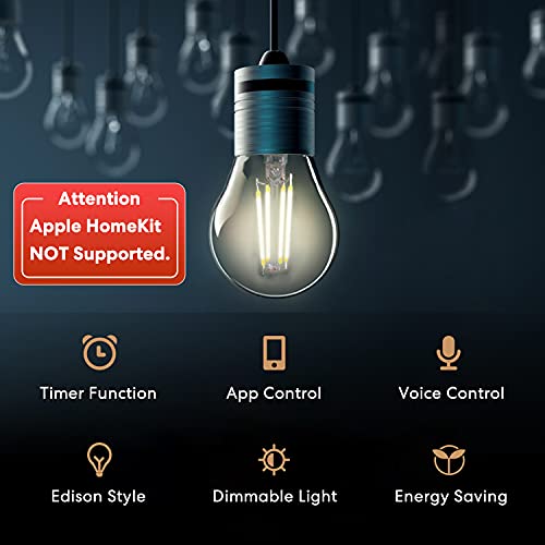 Smart Vintage Glühbirne Meross WLAN Glühbirne Dimmbare LED Lampe, Smart Edison Retro Lampe Warmweiß, kompatibel mit Alexa, Google Assistant und SmartThings, E27 A19, 60W Äquivalent, 2 Stücke - 2