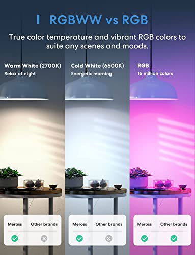 WLAN Glühbirne Meross funktioniert mit Apple HomeKit Wifi Lampe für HomeKit mehrfarbig & dimmbar kompatibel mit Siri, Alexa, Google Home und SmartThings E27 - 5