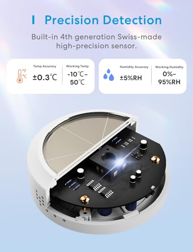 Meross WLAN Hygrometer Thermometer Innen, Smart Temperatur- und Luftfeuchtigkeitsmesser mit Solarenergieversorgung, App-Benachrichtigung, Kompatibel mit Apple HomeKit, Alexa, Google Home, mit 1 Hub - 4