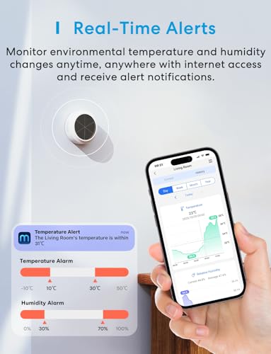 Meross WLAN Hygrometer Thermometer Innen, Smart Temperatur- und Luftfeuchtigkeitsmesser mit Solarenergieversorgung, App-Benachrichtigung, Kompatibel mit Apple HomeKit, Alexa, Google Home, mit 1 Hub - 6