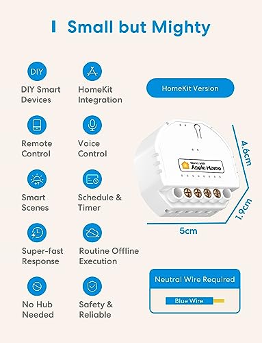 Meross WiFi Relais WLAN Schalter funktioniert Apple HomeKit, Relais Modul, für smart home DIY Auf-/Unterputz, arbeiten mit Alexa und Google, 2,4-GHz, 2 pcs - 2