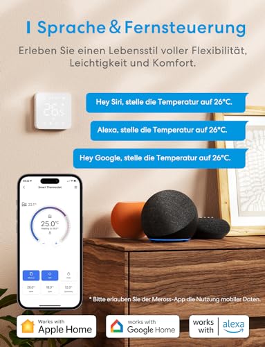 Meross Smart Thermostat Boiler WLAN Heizungsthermostat Raumthermostat WiFi Thermostat Heizen & Kühlen Intelligente Wandthermostat für Siri & Google Sprachfehl, Fernsteuerung - 4