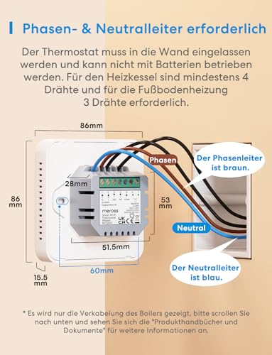 Meross Smart Thermostat Boiler WLAN Heizungsthermostat Raumthermostat WiFi Thermostat Heizen & Kühlen Intelligente Wandthermostat für Siri & Google Sprachfehl, Fernsteuerung - 6