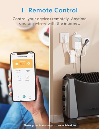 Meross Smart Thermostat Steckdose für HomeKit Digital WLAN Temperaturregler WiFi Heizungsthermostat Steckdose mit Fühler für Heizung und Kühlung 16 A, 2,4GHz - 5