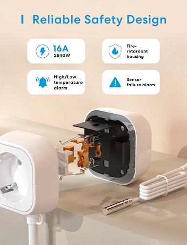 Meross Smart Thermostat Steckdose für HomeKit Digital WLAN Temperaturregler WiFi Heizungsthermostat Steckdose mit Fühler für Heizung und Kühlung 16 A, 2,4GHz - 8